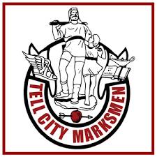 Tell City Marksmens logo featuring a strong, athletic figure and a child.