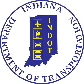 Indiana Department of Transportation logo showcasing transportation symbols and services.