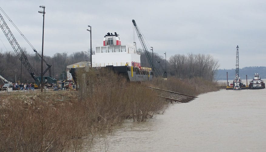 Barge docking scene along the river in Perry County, Indiana.