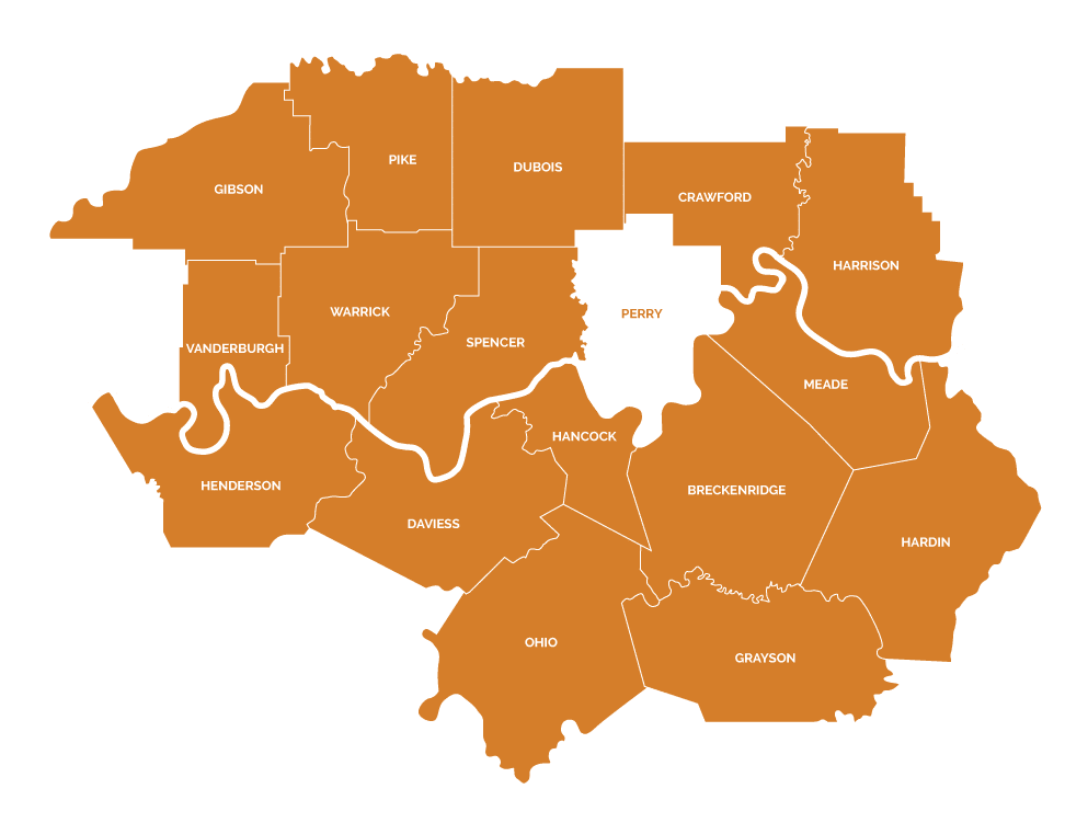 Map of Perry County highlighting its geographical location in Indiana.