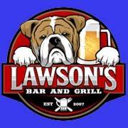 Lawsons Bar and Grill logo featuring a bulldog and beer, established 2007.