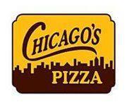 Chicagos famous deep-dish pizza logo featuring a city skyline.
