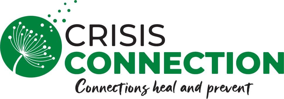 Crisis Connection logo promoting healing and prevention through meaningful connections.