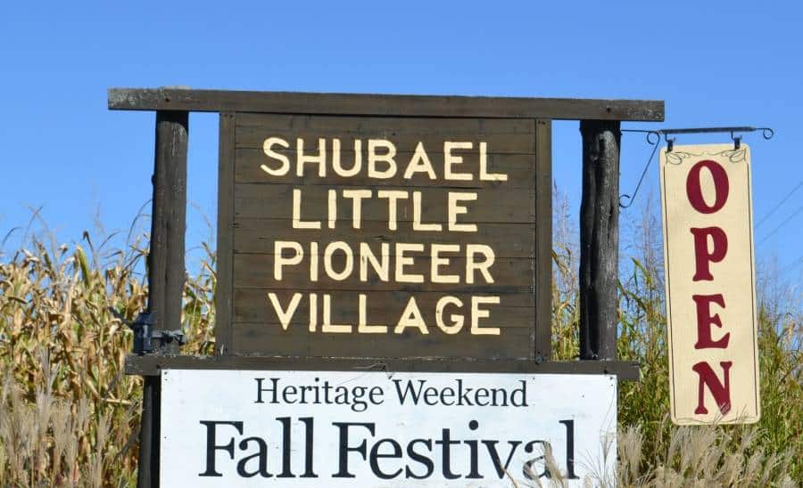 Shubael Little Pioneer Village sign for Heritage Weekend Fall Festival.