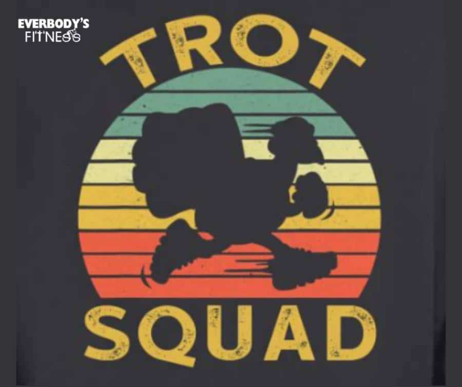 Fun Trot Squad shirt featuring a playful turkey graphic in retro colors.