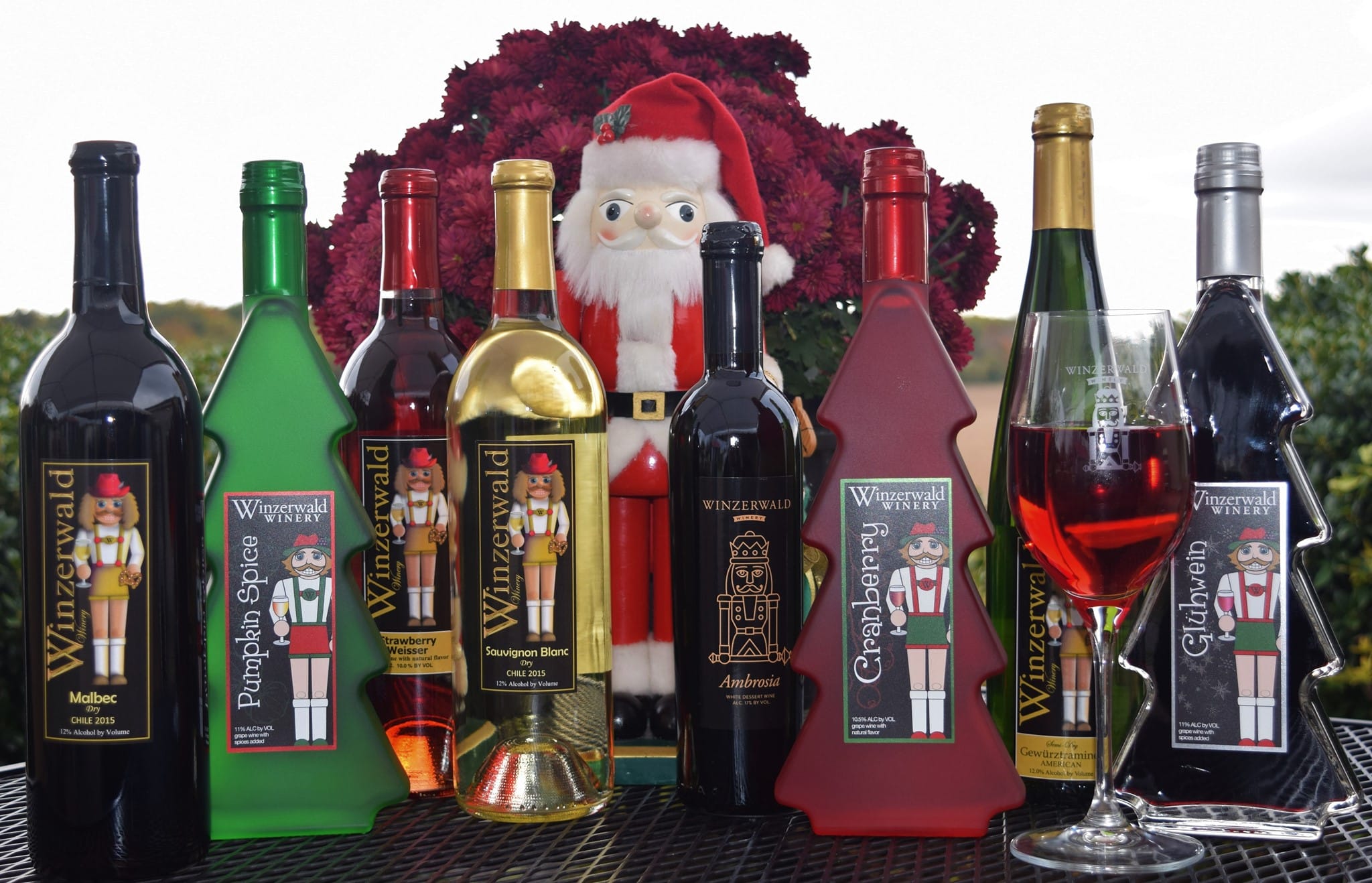 Holiday wines and festive decorations at Winzerwald Winery create a seasonal celebration.
