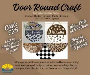 Join the Door Round Craft Class on May 17th for creative DIY door signs.