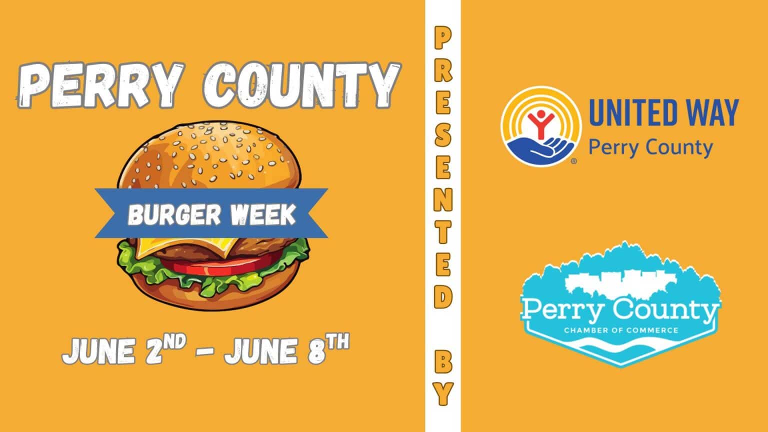 Perry County Burger Week celebration from June 2nd to June 8th. Enjoy delicious burgers!