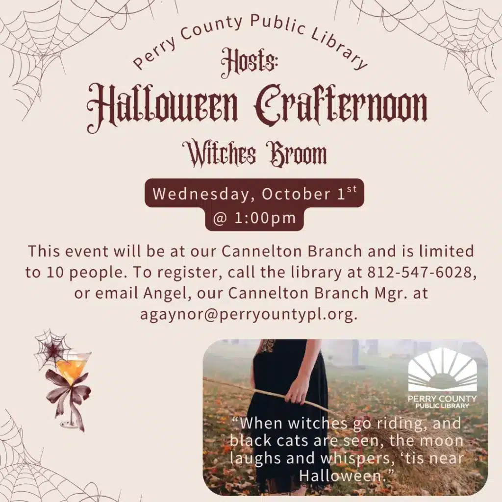 Join the Halloween Crafter-noon to create a witches broom at the library.