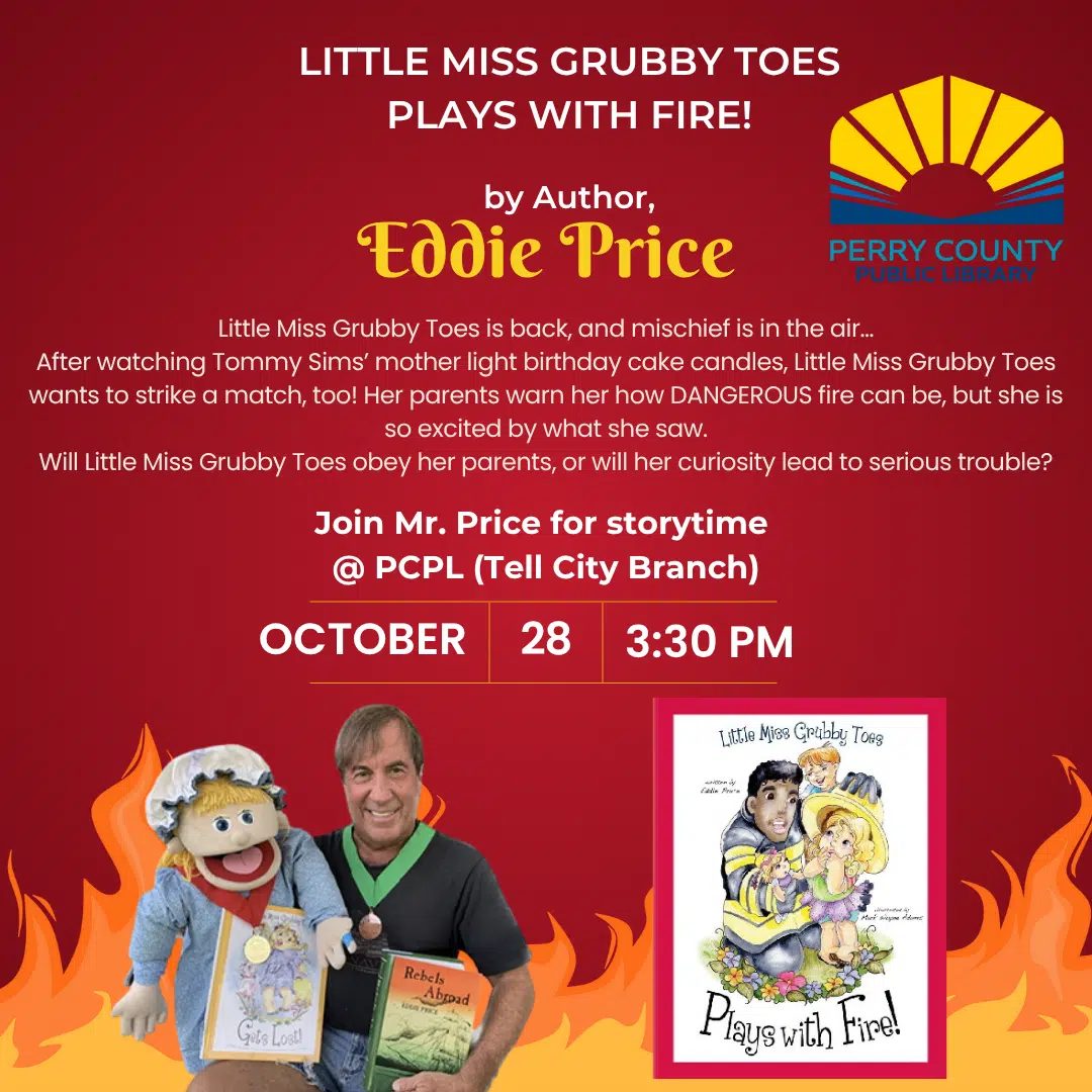 Little Miss Grubby Toes learns about fire safety in a playful storytime adventure.