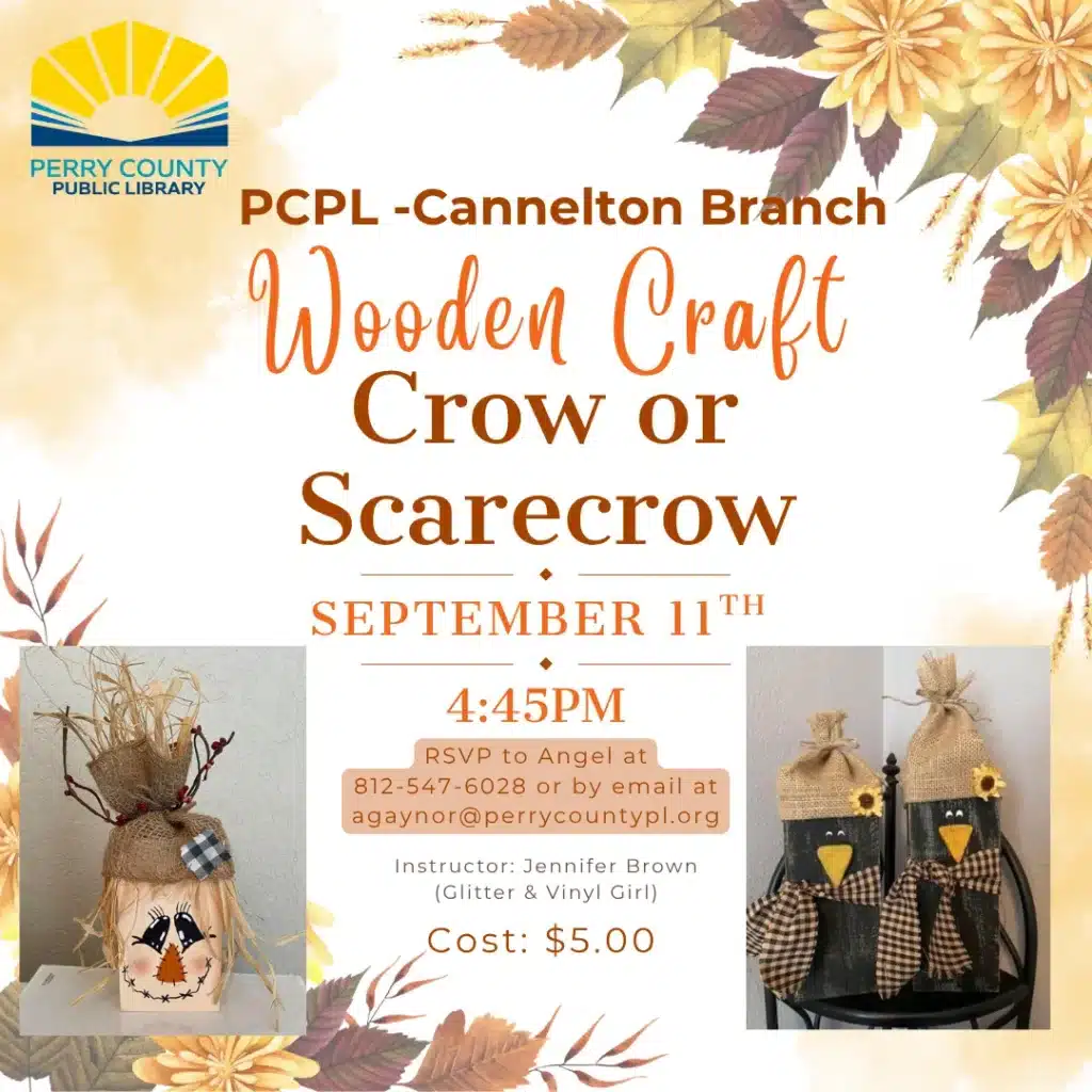 Join the wooden craft event: create a crow or scarecrow on September 11.