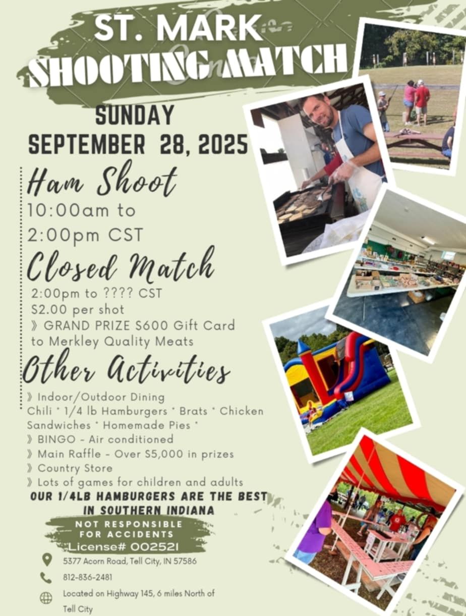 Join the St. Mark Shooting Match on September 28, 2025, for fun and prizes.