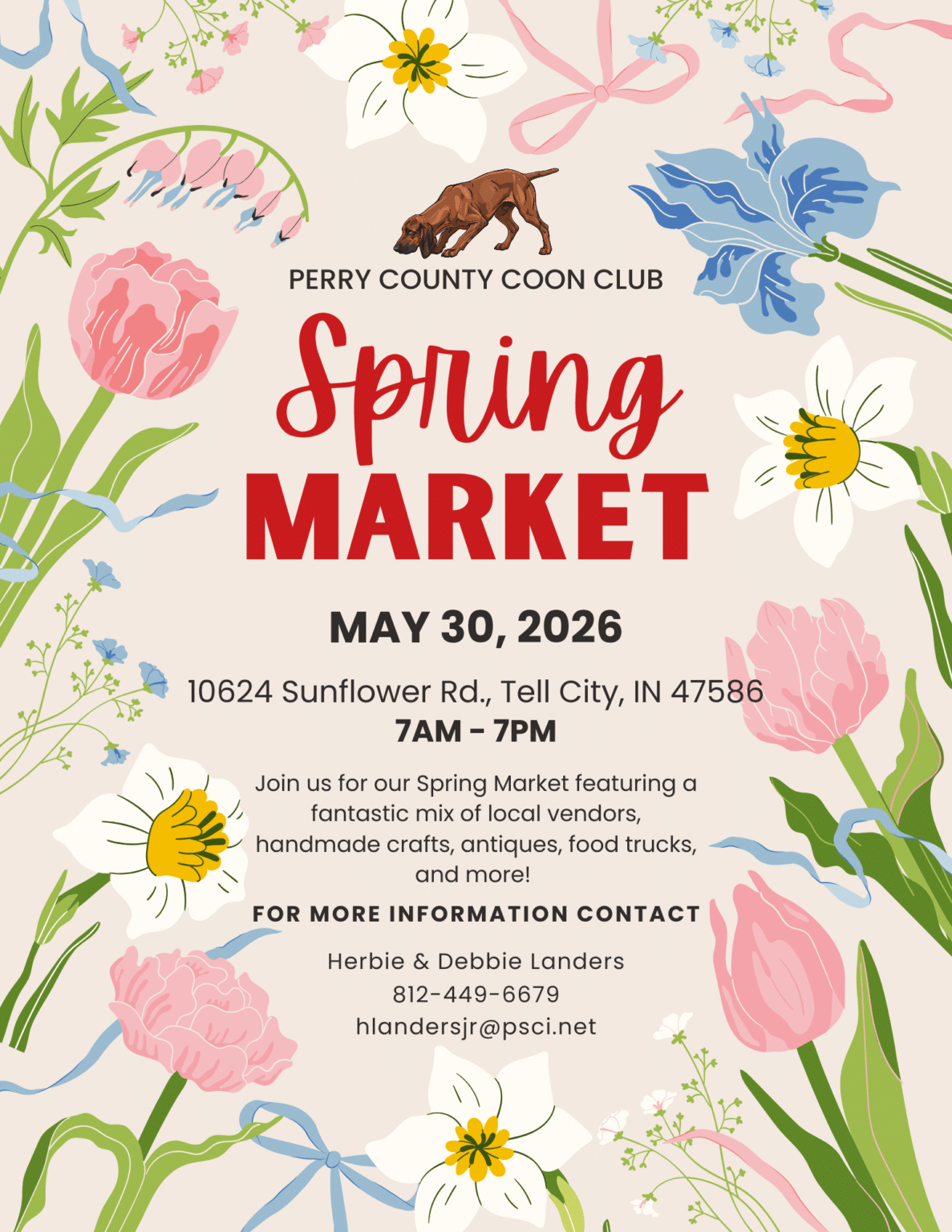 Perry County Spring Market on May 30, 2026, featuring local vendors and crafts.