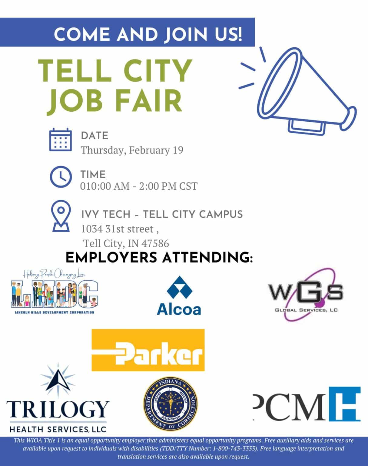 Tell City Job Fair on February 19 at Ivy Tech for local job opportunities.