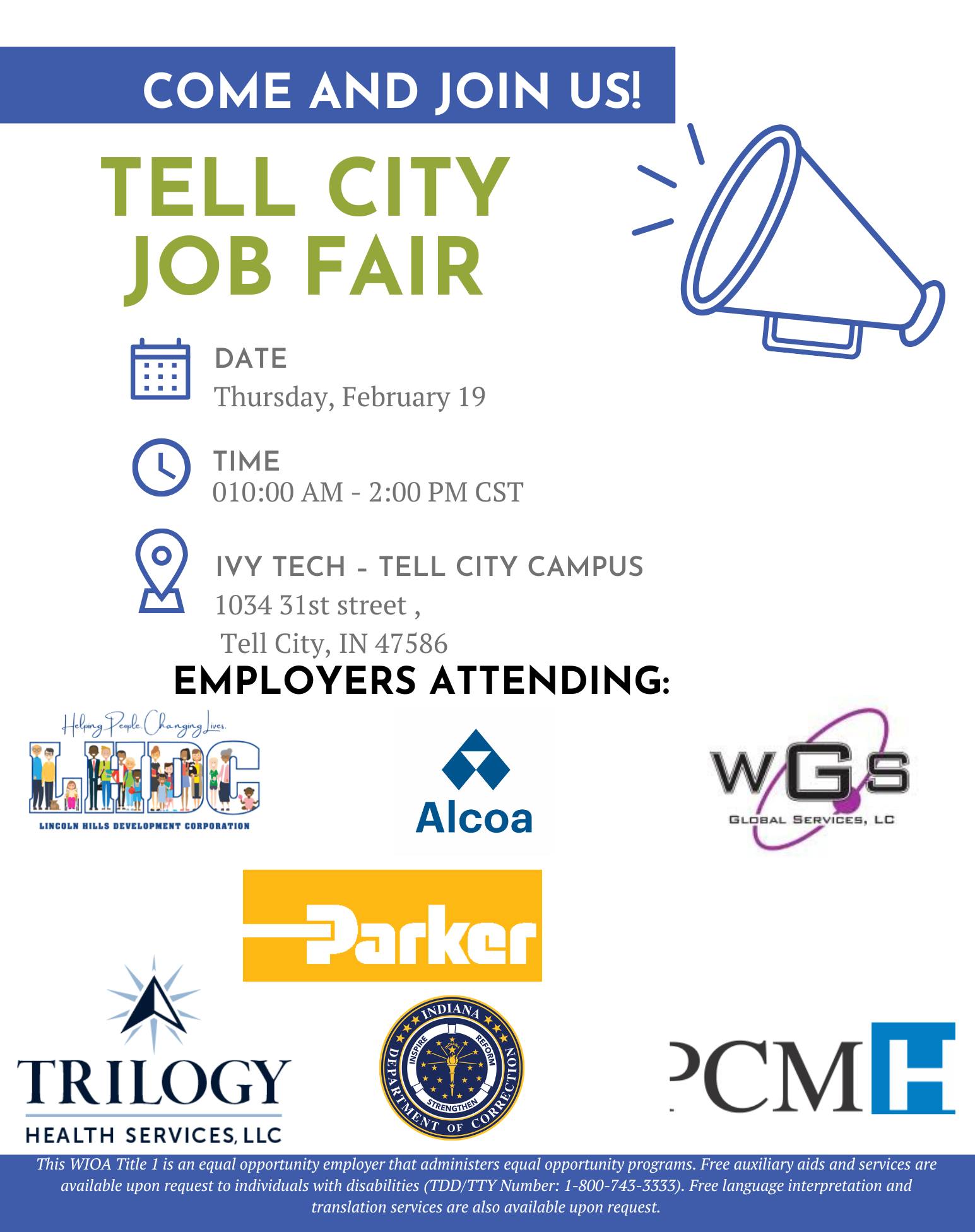 Tell City Job Fair on February 19 at Ivy Tech for local job opportunities.