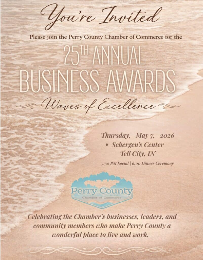 25th Annual Business Awards invitation for Perry County Chamber of Commerce event.