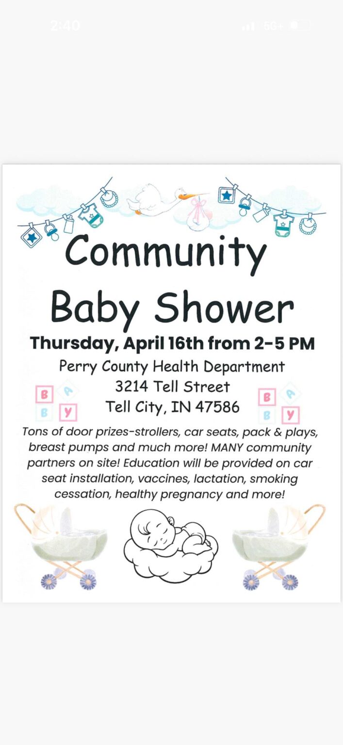 Community baby shower event with prizes, education, and resources for new parents.