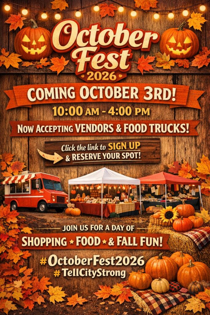 October Fest 2026: Join us for food, shopping, and fall fun on October 3rd.