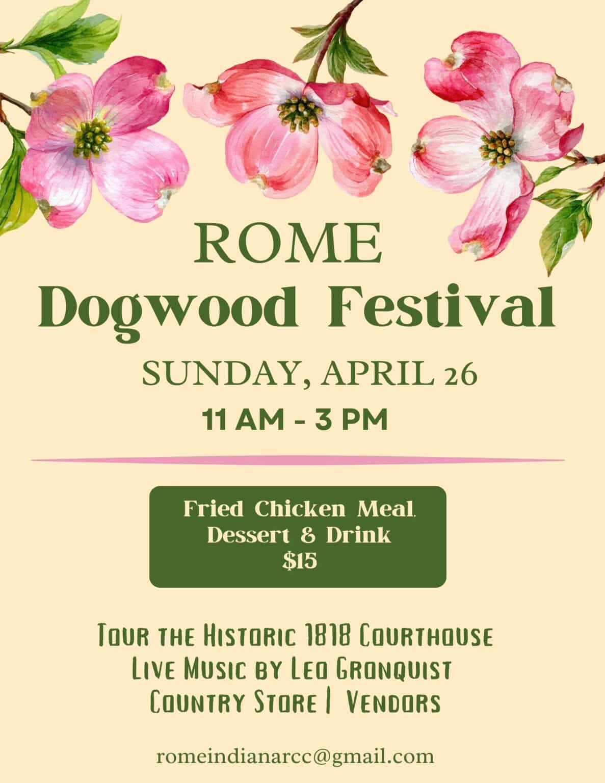 Rome Dogwood Festival features food, live music, and historic tours on April 26.