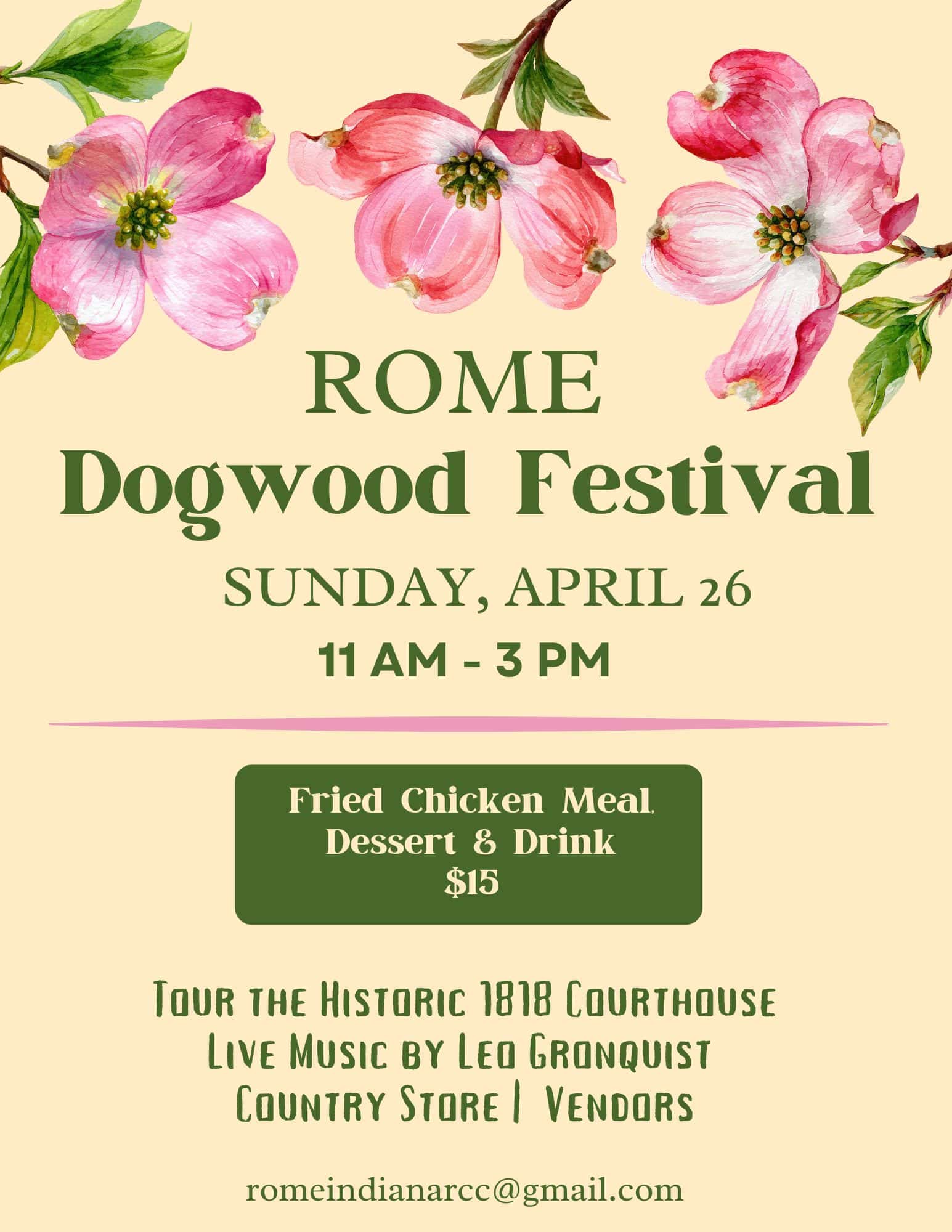 Rome Dogwood Festival features food, live music, and historic tours on April 26.