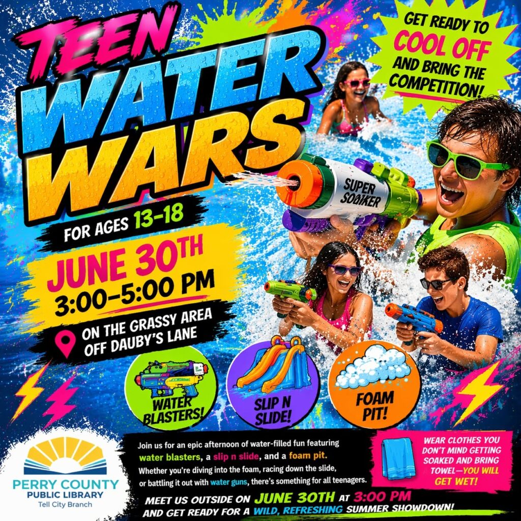 Exciting teen water wars event on June 30th for ages 13-18 at the library!