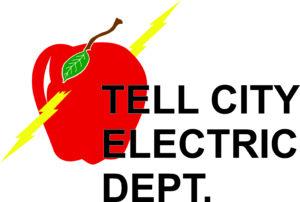 Tell City Electric Department logo featuring an apple and lightning bolts.