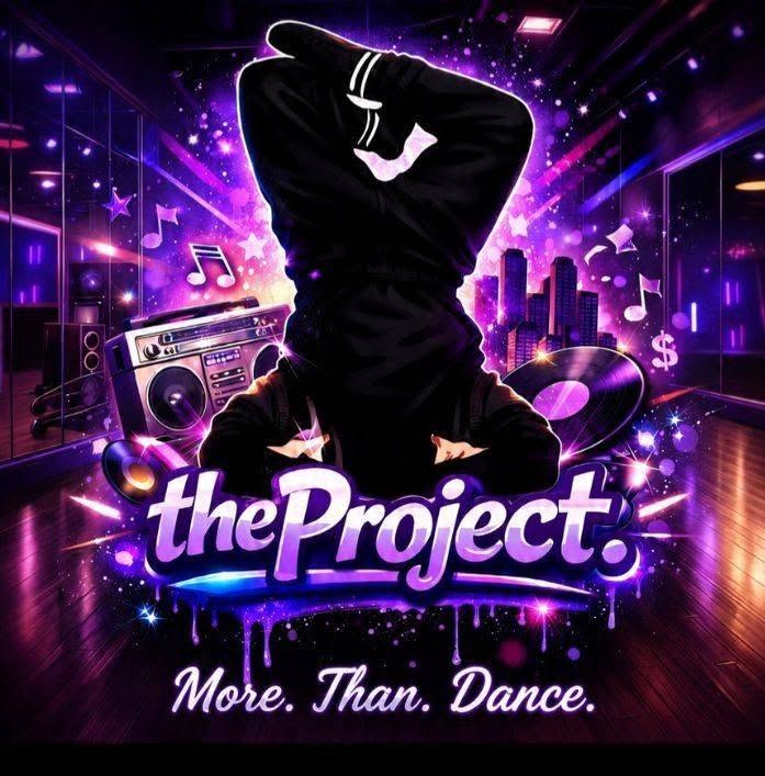 Vibrant dance artwork featuring breakdancer and music elements for the Project Dance event.