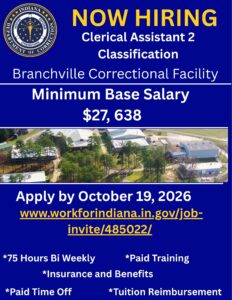 Now hiring clerical assistant at Branchville Correctional Facility, competitive salary and benefits.