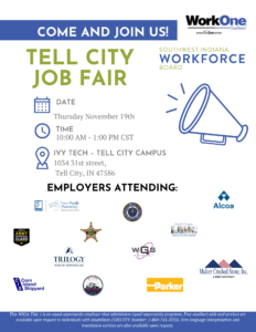 Join the Tell City Job Fair for career opportunities at Ivy Tech on November 19th.